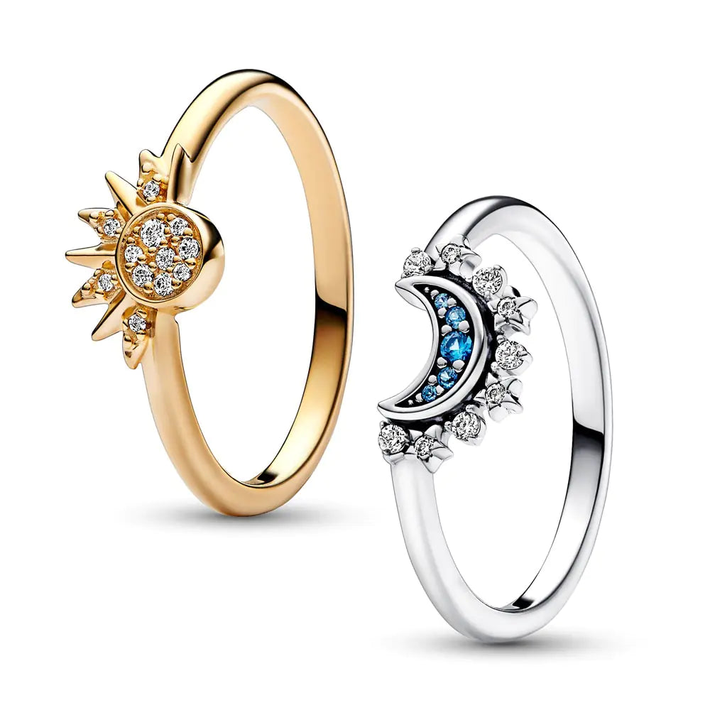 Celestial Blue Sparkling Moon And Sun Rings - DISCOVERIES DEPOT