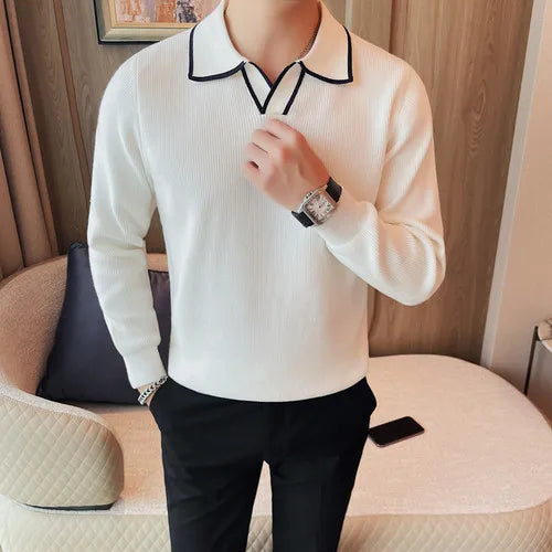 Brand Clothing Men Warm in Winter Lapel Knitted  DISCOVERIES DEPOT 35.17 White-Asia-M-165cm-50kg