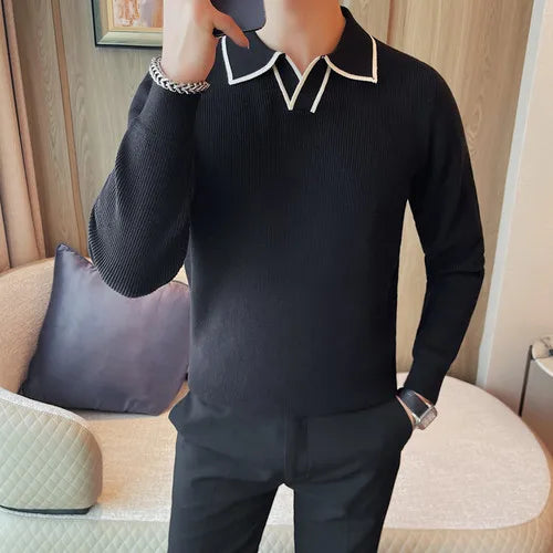 Brand Clothing Men Warm in Winter Lapel Knitted  DISCOVERIES DEPOT 35.17 Black-Asia-XL-172cm-68kg