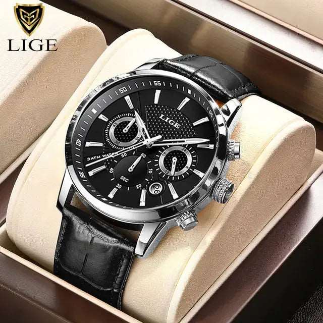 2023 New Mens Watches LIGE Top Brand Luxury Leather Casual Quartz - DISCOVERIES DEPOT