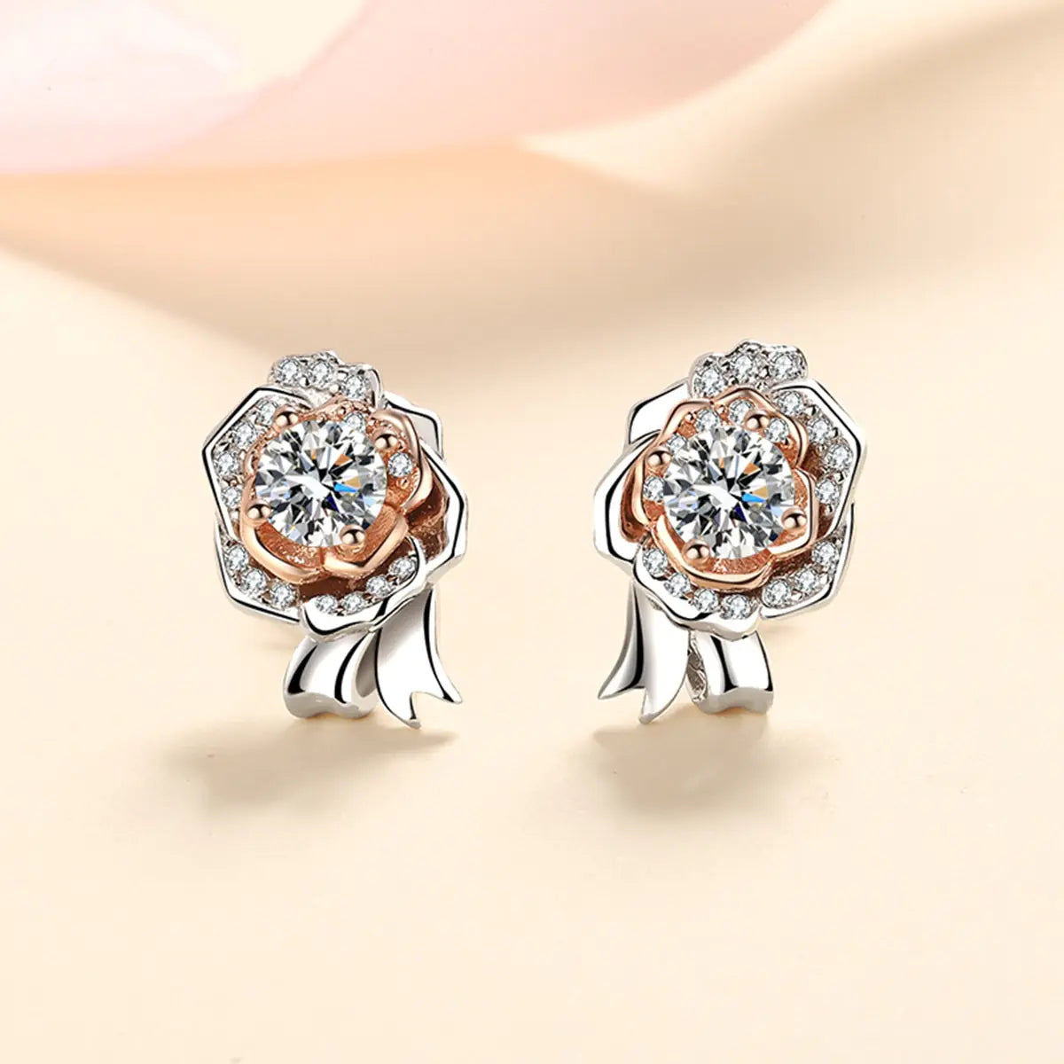 Silver Sparkling Rose Stud Earrings - DISCOVERIES DEPOT