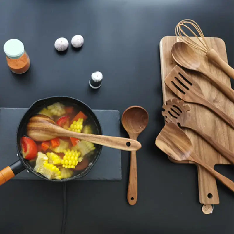 7-Piece Teak Kitchenware Set - DISCOVERIES DEPOT