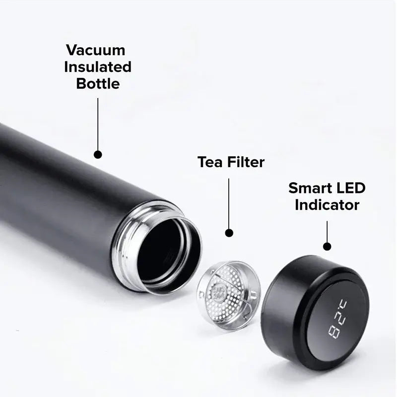 Stainless Steel Smart Water Bottle - Leak Proof - Double Walled - Keep Drink Hot & Cold - LCD Temperature Display - DISCOVERIES DEPOT