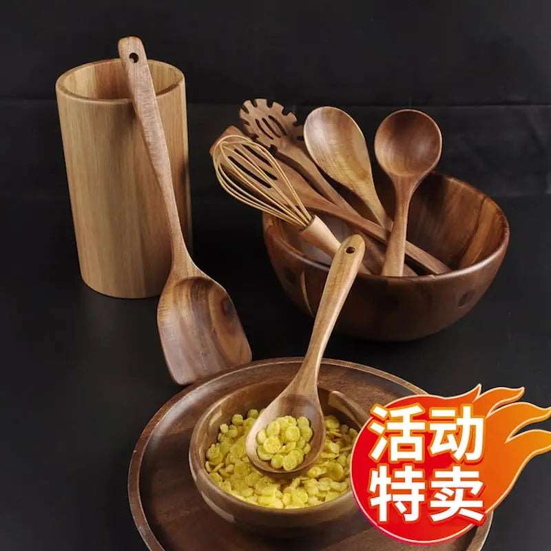 7-Piece Teak Kitchenware Set - DISCOVERIES DEPOT