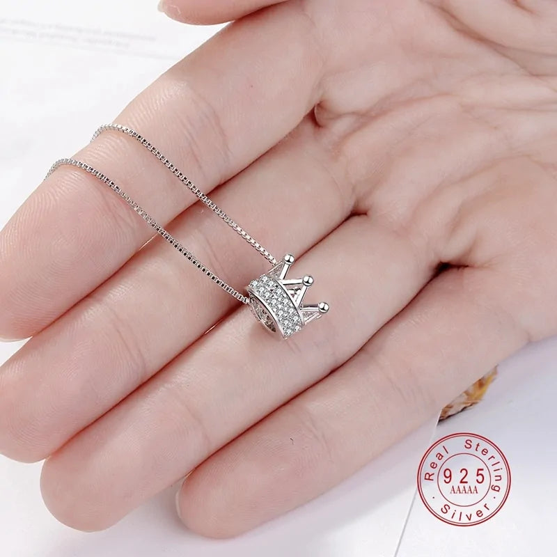 Princess Crown CZ Pendant Necklace: Unique Fine Jewelry for Women - DISCOVERIES DEPOT