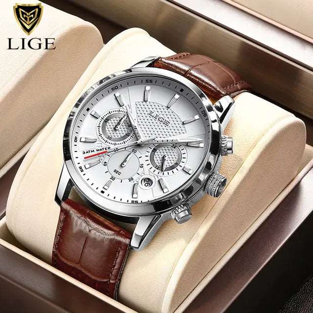 2023 New Mens Watches LIGE Top Brand Luxury Leather Casual Quartz - DISCOVERIES DEPOT