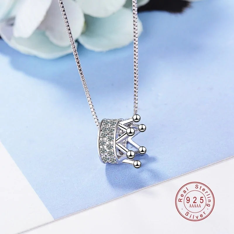 Princess Crown CZ Pendant Necklace: Unique Fine Jewelry for Women - DISCOVERIES DEPOT