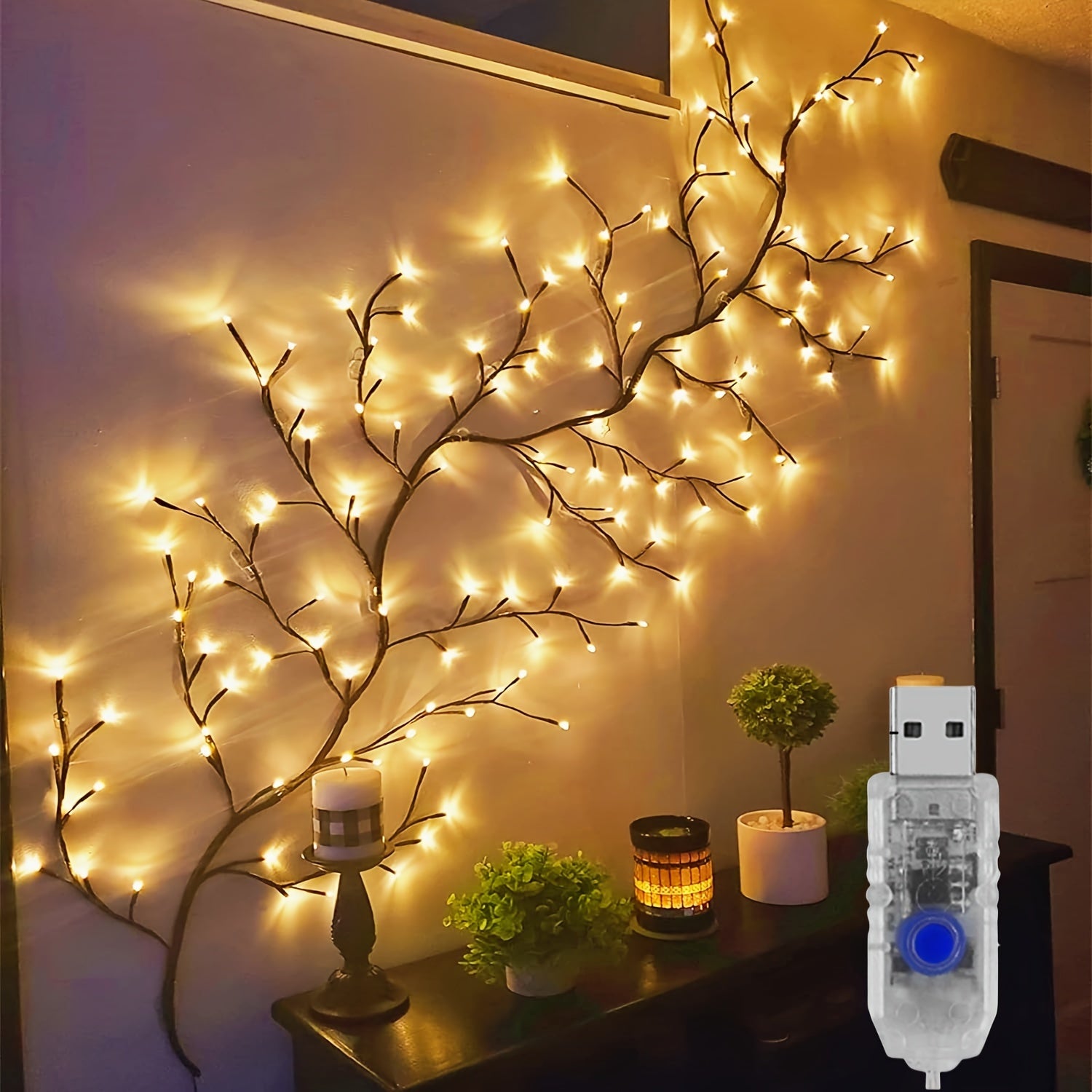 1.8m/5.9Ft Enchanted Willow Vine Lights - 96 LEDs, Artificial Plants, Tree Branches, Indoor Home Decor, Christmas Decorations for Walls, Bedroom, Living Room, Aesthetic Ambiance, Festive Lighting, Easy Installation