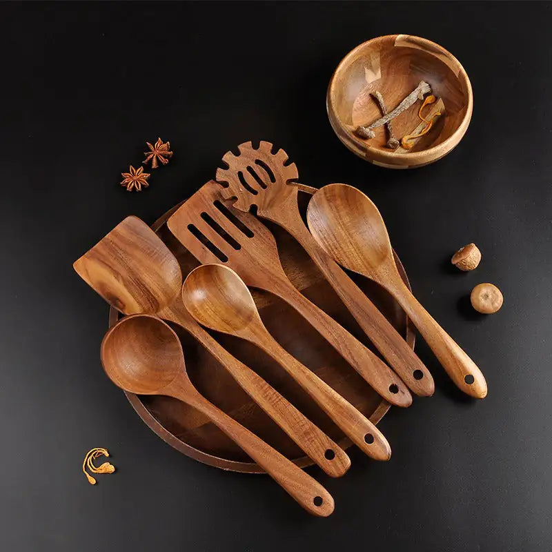 7-Piece Teak Kitchenware Set - DISCOVERIES DEPOT